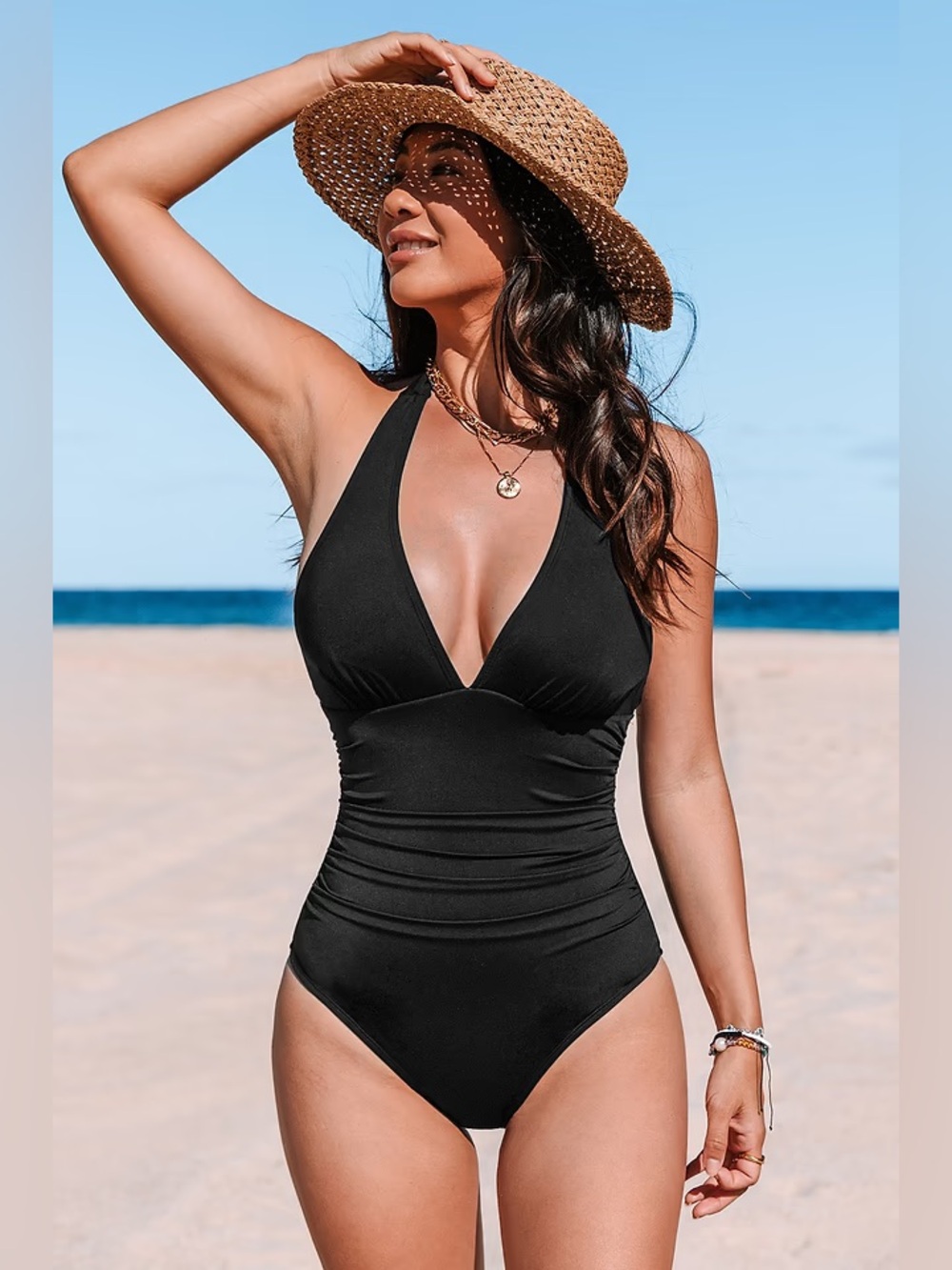 Cupshe Classic Black Halter One-Piece Swimsuit